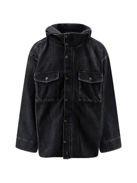 Geacă de blugi Balenciaga cu broderie cu glugă negru