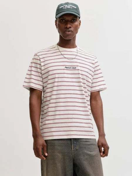 JACK & JONES Tričko JORNORREBRO vínovo červená biela