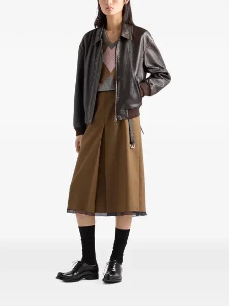 Pulover Prada din cașmir cu decolteu în V cu model argyle gri