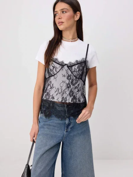Trendyol Tricou negru alb