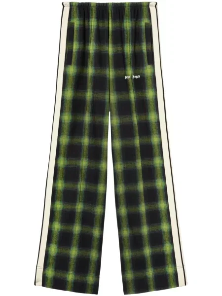 Pantaloni Palm Angels cu broderie în carouri verde