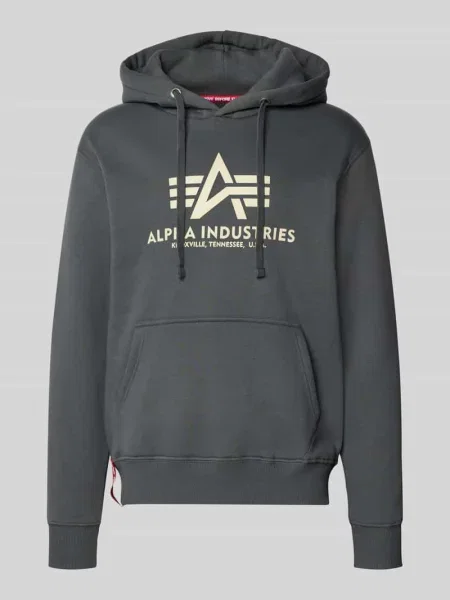 Bluza z kapturem z nadrukiem z logo Alpha Industries szara