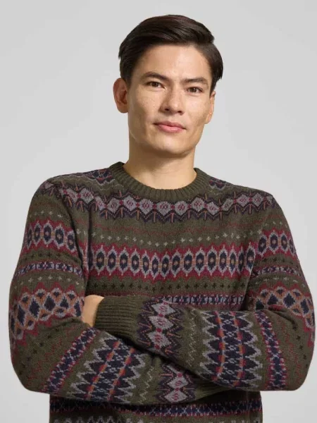 Sweter z żakardową strukturą Barbour oliwkowy