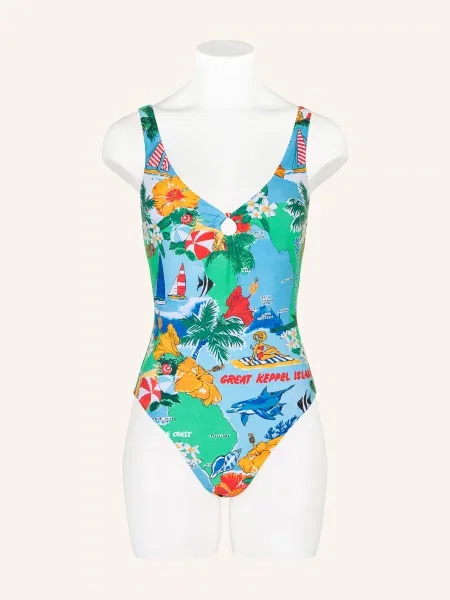 Seafolly Plavky S Vázáním Za Krkem Viva Vacation tmavě modrá zelená červená