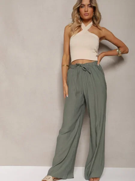 Pantaloni Inchis din cu Creponat Pimpernel verde