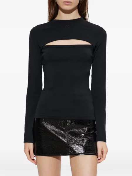 Top Courreges cu broderie negru