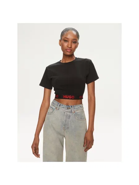 Hugo Majica Logo Relaxed Fit črna