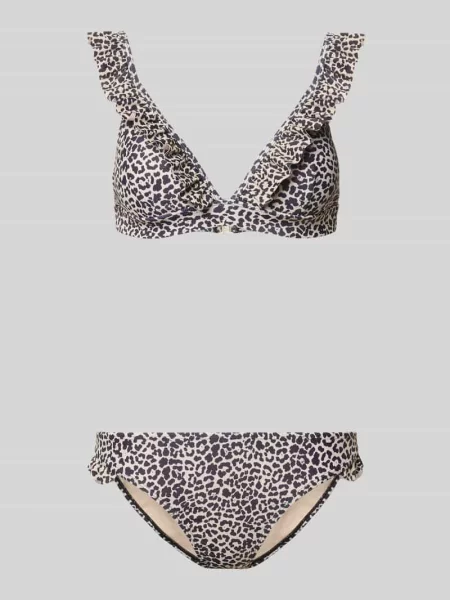 Zestaw bikini we wzór na całej powierzchni z falbanami Shiwi beżowe