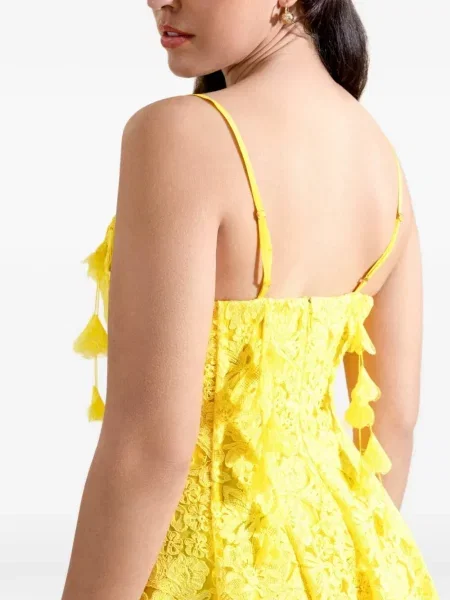 Rochie mini Camilla din dantelă tip corset de costum galben