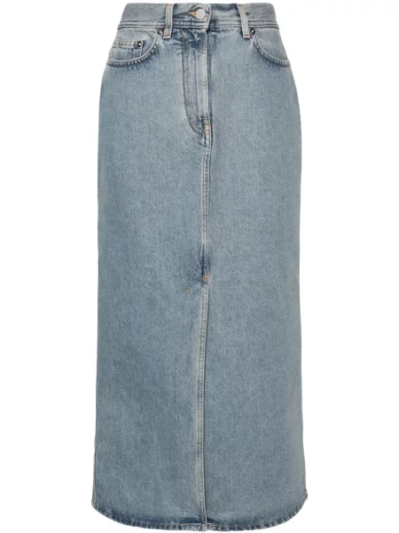 Fustă din denim Loulou Studio cu talie înaltă lungă albastru