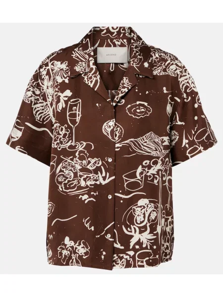 Jedwabna koszula Asceno z nadrukiem brązowa