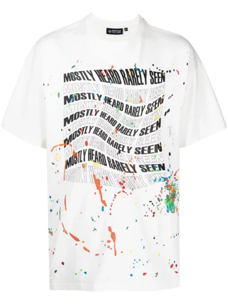 Scurt tricou Mostly Heard Rarely Seen cu autograf alb