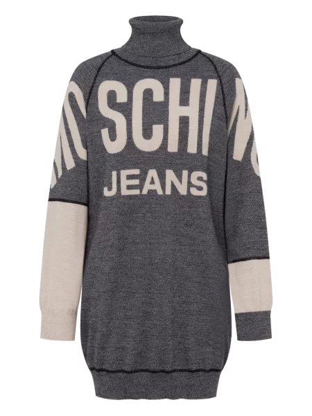 Dzianinowa sukienka jeansowa Moschino Jeans garniturowa szara