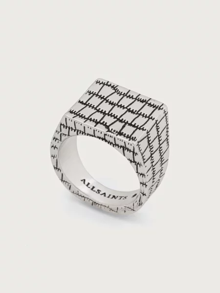 AllSaints inel signet pentru femei din metal negru