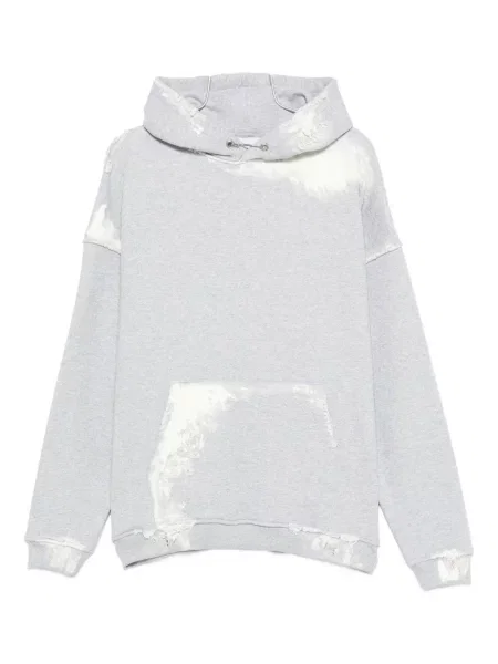 Majica s kapuljačom Stay Human On Earth s izlizanim efektom siva