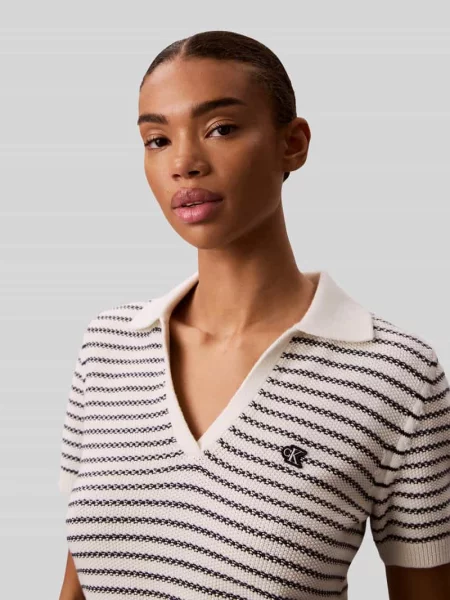 Koszulka polo o kroju regular fit z mieszanki bawełny w imitacji dzianiny Calvin Klein Jeans beżowa