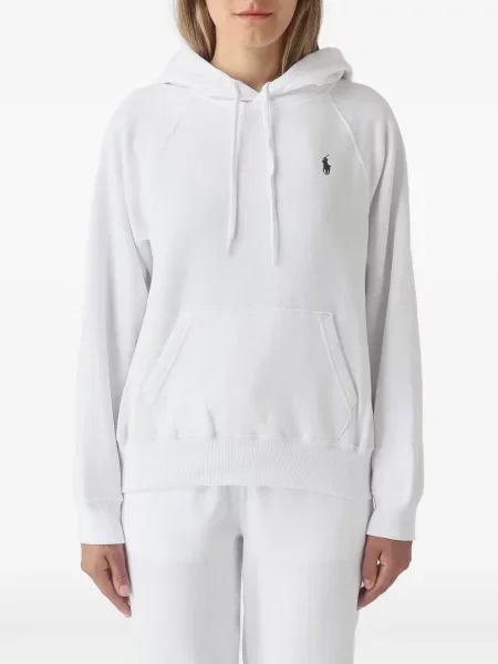 Флийс поло тениска Polo Ralph Lauren с автограф бяло
