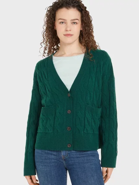 Вовняний кардиган Tommy Hilfiger без кісточок зелений