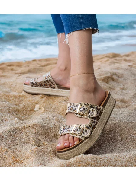 Natikači D/ceo s potiskom z leopardjim vzorcem z zaponko rjava