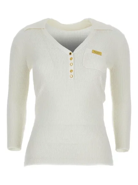 Пуловер Elisabetta Franchi с V-образно деколте бяло