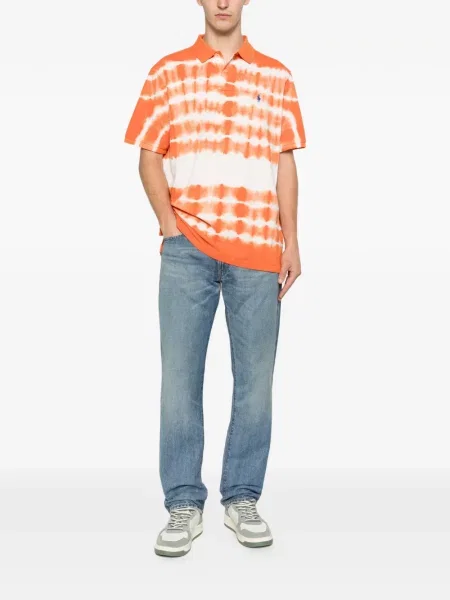 Tricou polo Polo Ralph Lauren din piele cu două rânduri de nasturi cu imagine roz