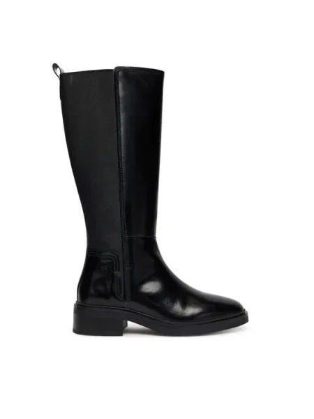 Кожени ботуши Tommy Hilfiger TH MINIMAL ABRASIVATO LONG BOOT с дебел черно