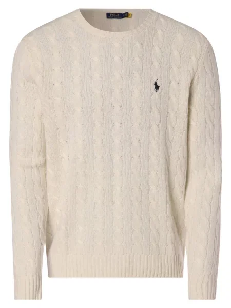 Polo Ralph Lauren Sweter z dodatkiem kaszmiru Mężczyźni Wełna beżowy|biały jednolity XXL biała