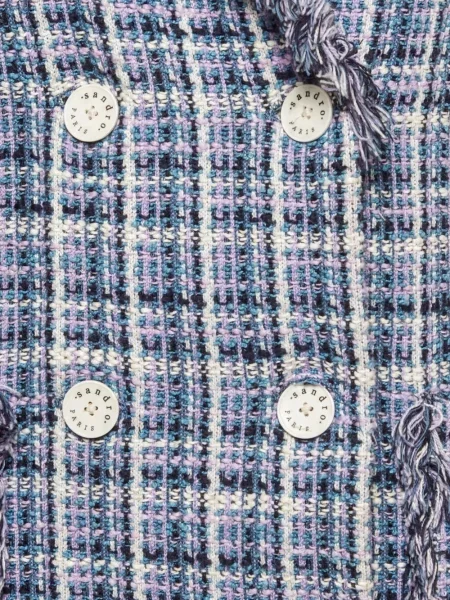 Rochie mini Sandro din tweed cu două rânduri de nasturi albastru