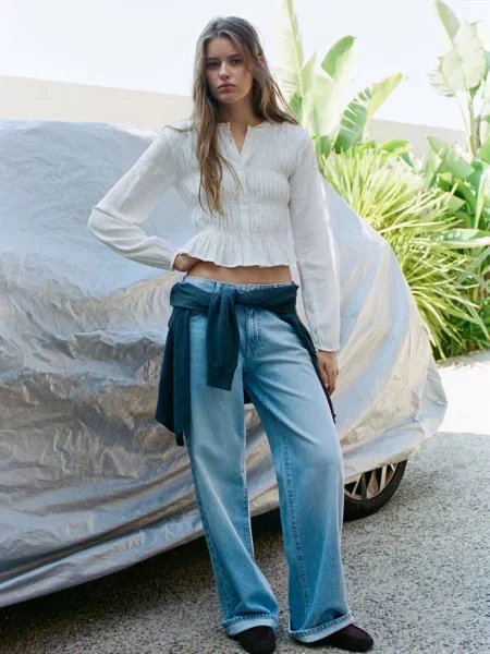 Bluzka z marszczeniem złamana biel Teen XXS MANGO TEEN