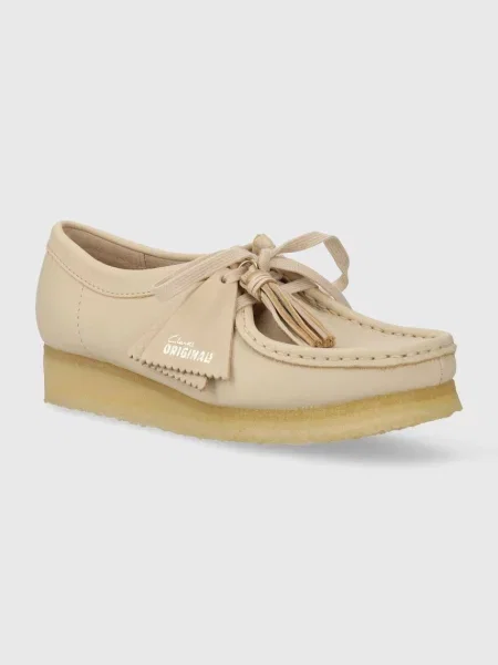 Шкіряні туфлі Clarks Originals Wallabee на плоскому ходу бежевий