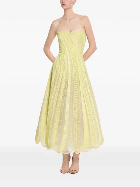 Μίντι φόρεμα Elie Saab με κέντημα στράπλες κίτρινο