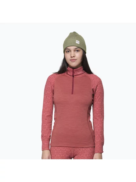 Bluză termoactivă pentru femei Devold Duo Active Merino Zip Neck marsala
