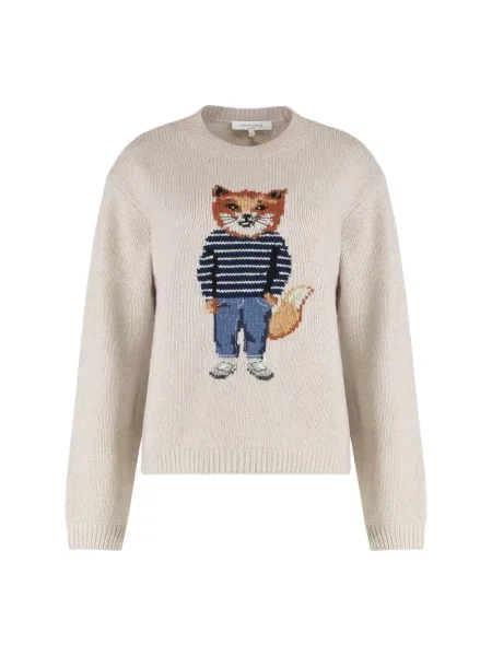 Sweter Maison Kitsune z wełny merino beżowy