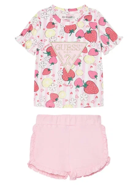 Guess Komplet t-shirt i spodenki różowy