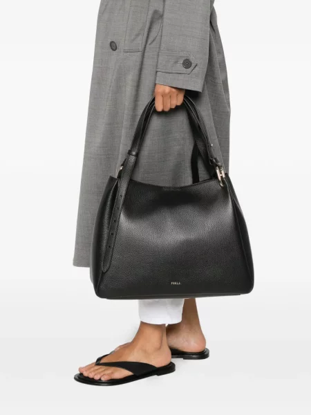 Bőr shopper táska Furla fekete