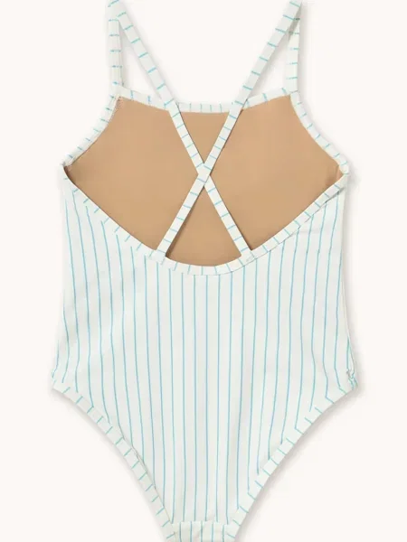 Tinycottons Jednodílné dětské plavky CYAN FINE STRIPES SWIMSUIT bílé