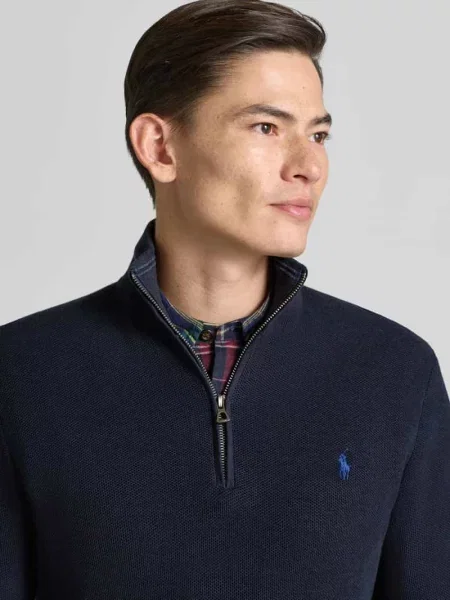 Polo Ralph Lauren sweter COTTON lekki z półgolfem granatowy