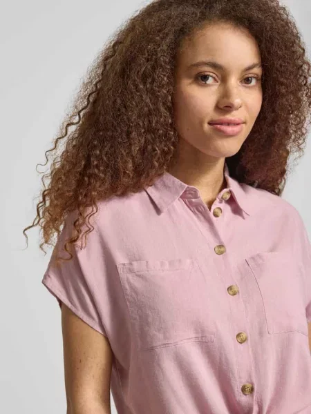 Bluzka koszulowa o kroju regular fit z mieszanki i lnu model PIA' Pieces różowa