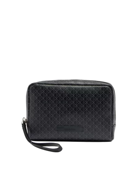 Geantă pentru cosmetice Calvin Klein Emblem Aop Coated Pouch W/ Handl negru