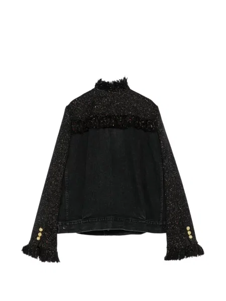 Двуредно палто Sacai с ресни черно