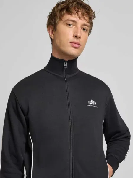 Bluza rozpinana z logo i stójką Alpha Industries czarna