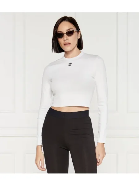 HUGO Bluză DAFILOMENA | Cropped Fit alb