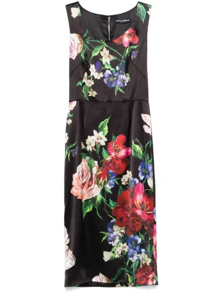 Rochie midi Dolce & Gabbana din satin cu model floral cu imagine negru