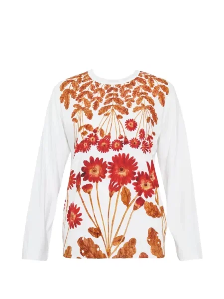 Tricou Noir Kei Ninomiya cu model floral cu decolteu rotund lung alb
