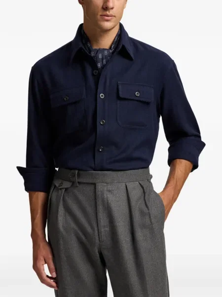 Πουκάμισο Ralph Lauren Purple Label με μοτίβο ψαροκόκαλο μπλε