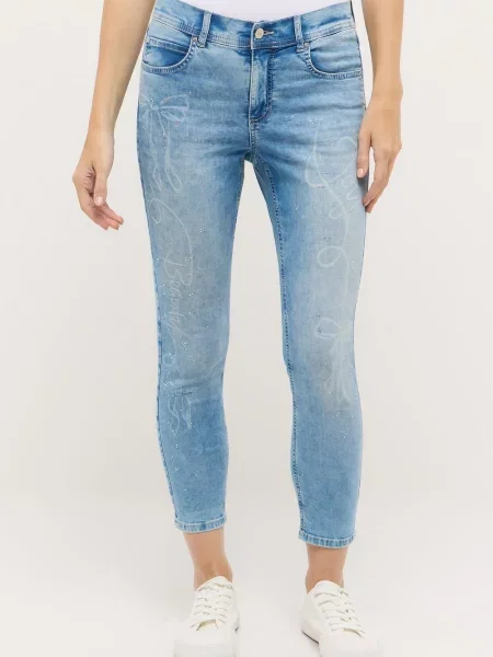 Jeansy o kroju slim fit z obszyciem z kamieni stras model Ornella Beauty' Angels niebieskie