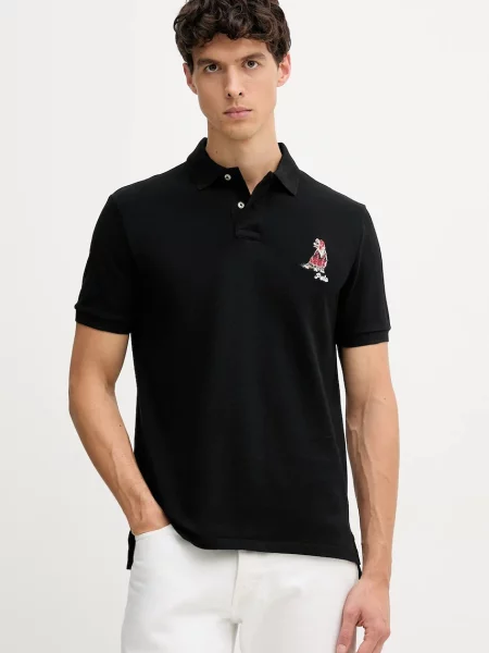 Тениска с яка Polo Ralph Lauren с апликация черно