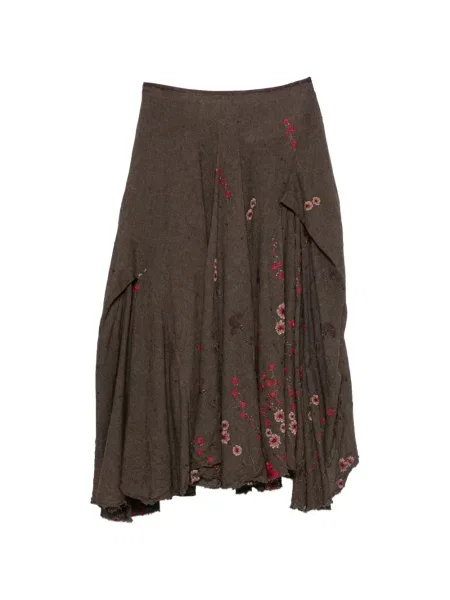 Fustă midi Marc Le Bihan cu model floral maro