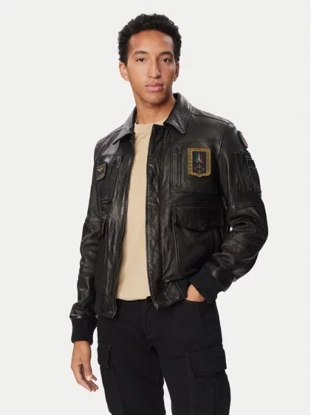 Aeronautica Militare Geacă de piele negru