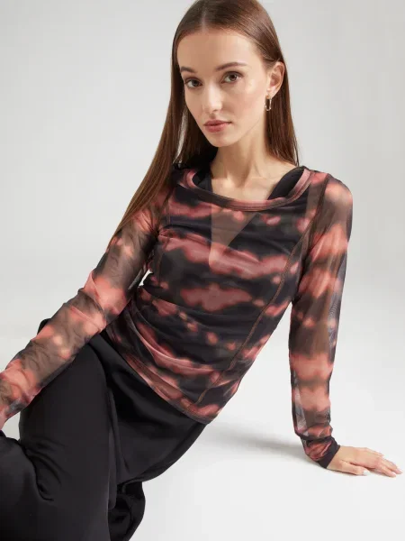 Monki Tricou roz zmeură negru